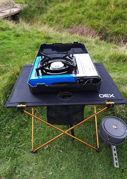 Campingaz Bistro Stoveinside carry case on the OEX X Lite Table