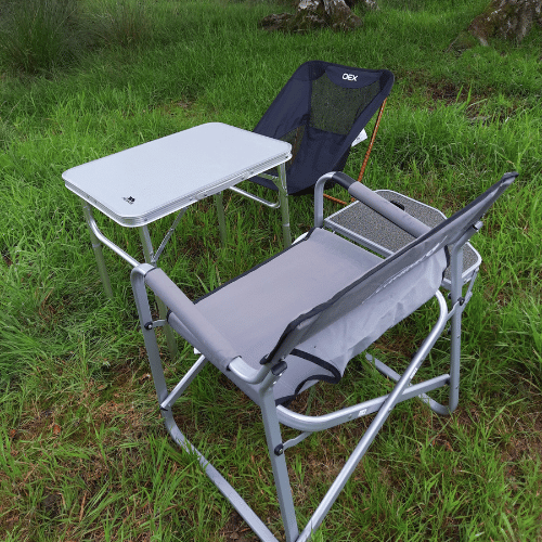 A couple of camp chairs for picnicking in the countryside