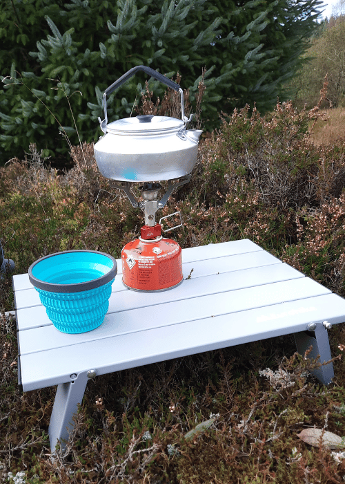 Trangia Camping Kettle with portable stove and collapsible tumbler