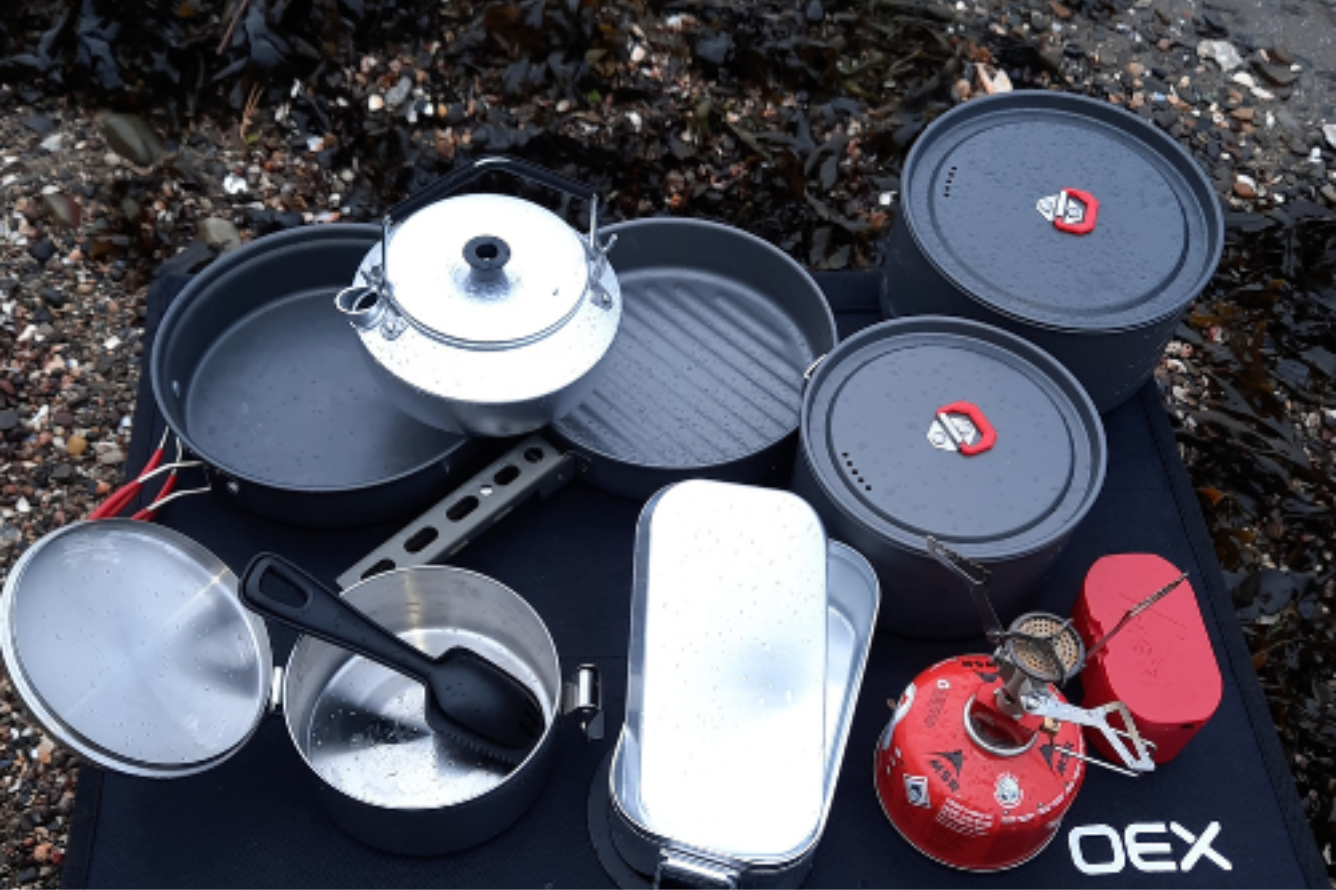 Various pots and pans that can be used on portable stoves