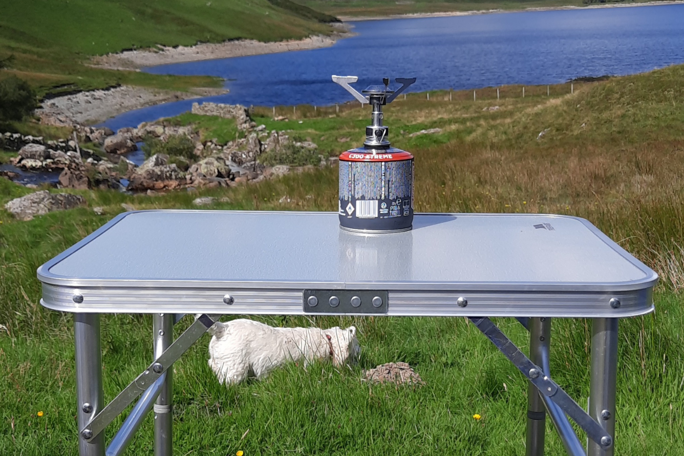 Coleman Fyrelite Stove on Trespass Portable Table